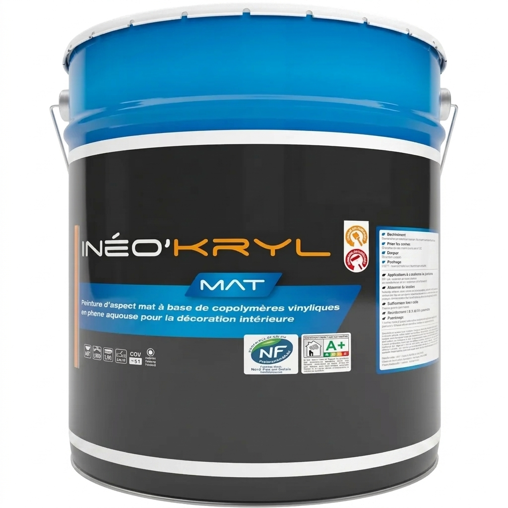 Grand seau de peinture d'aspect mat Inéo'Kryl Mat d'Unikalo pour la décoration intérieure.