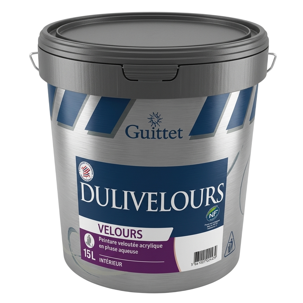Fût de 15L de peinture veloutée acrylique Guittet Dulivelours blanc.