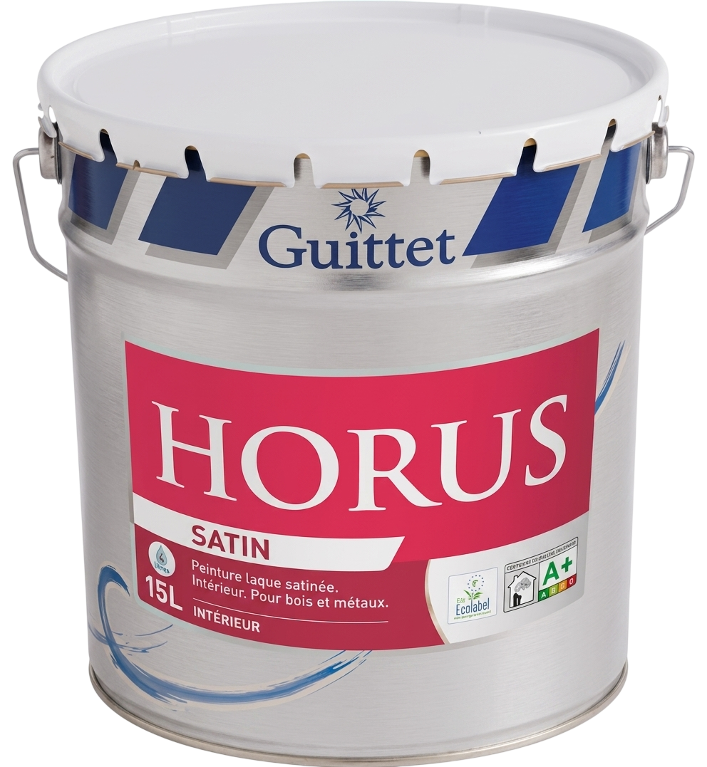 Bidon de peinture laque mate Guittet Horus pour travaux de peinture intérieure.