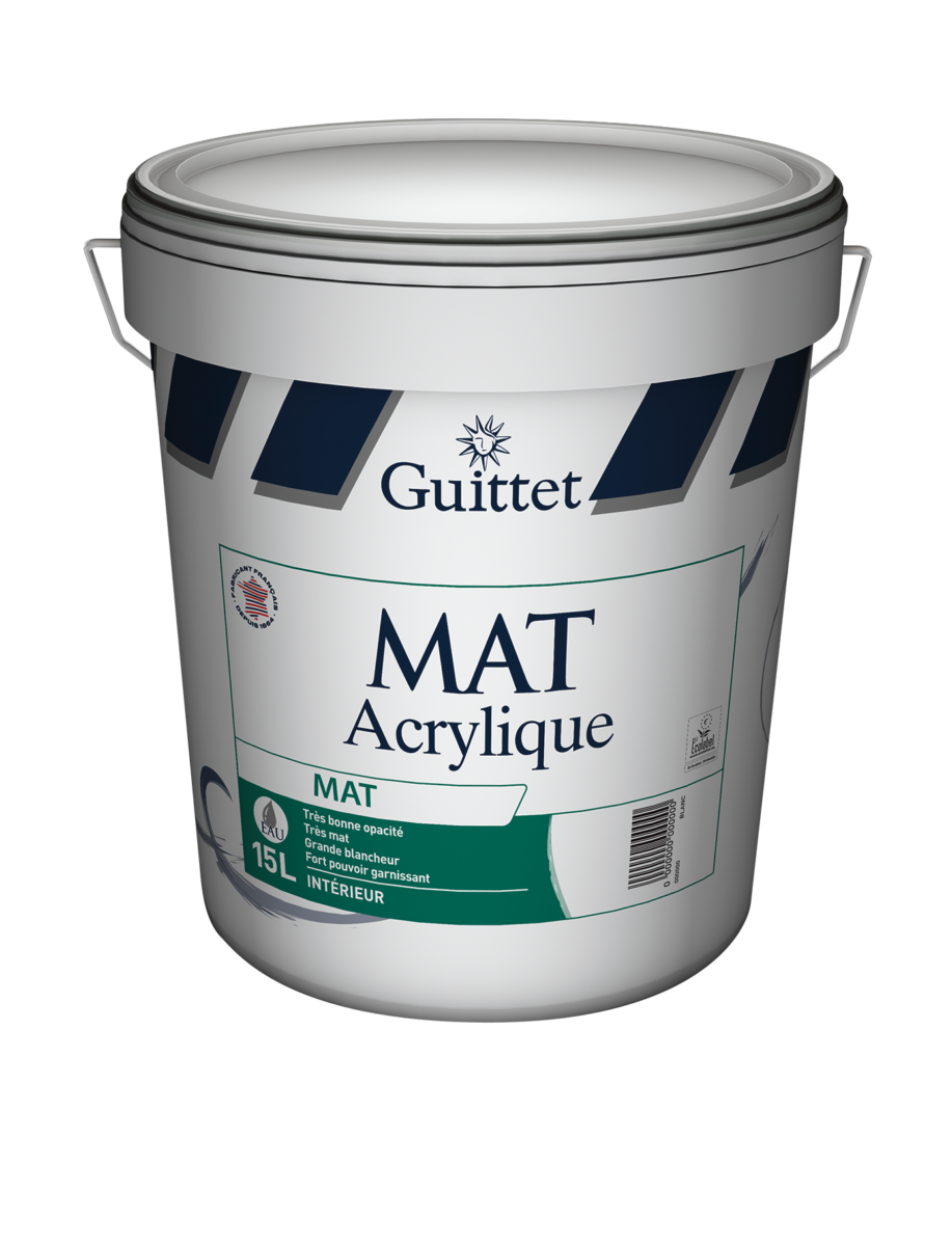 Seau de 15 litres de peinture Mat Acrylique Guittet pour intérieur.