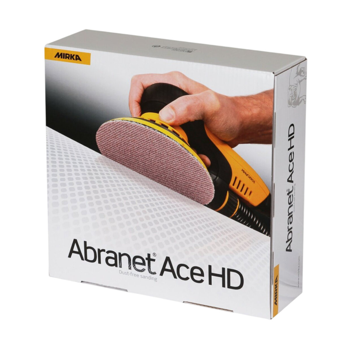 Boîte de disques abrasifs Mirka Abranet Ace HD pour ponçage intensif sans poussière.
