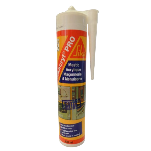 Cartouche de mastic acrylique Sika Sikacryl PRO pour maçonnerie et menuiserie.