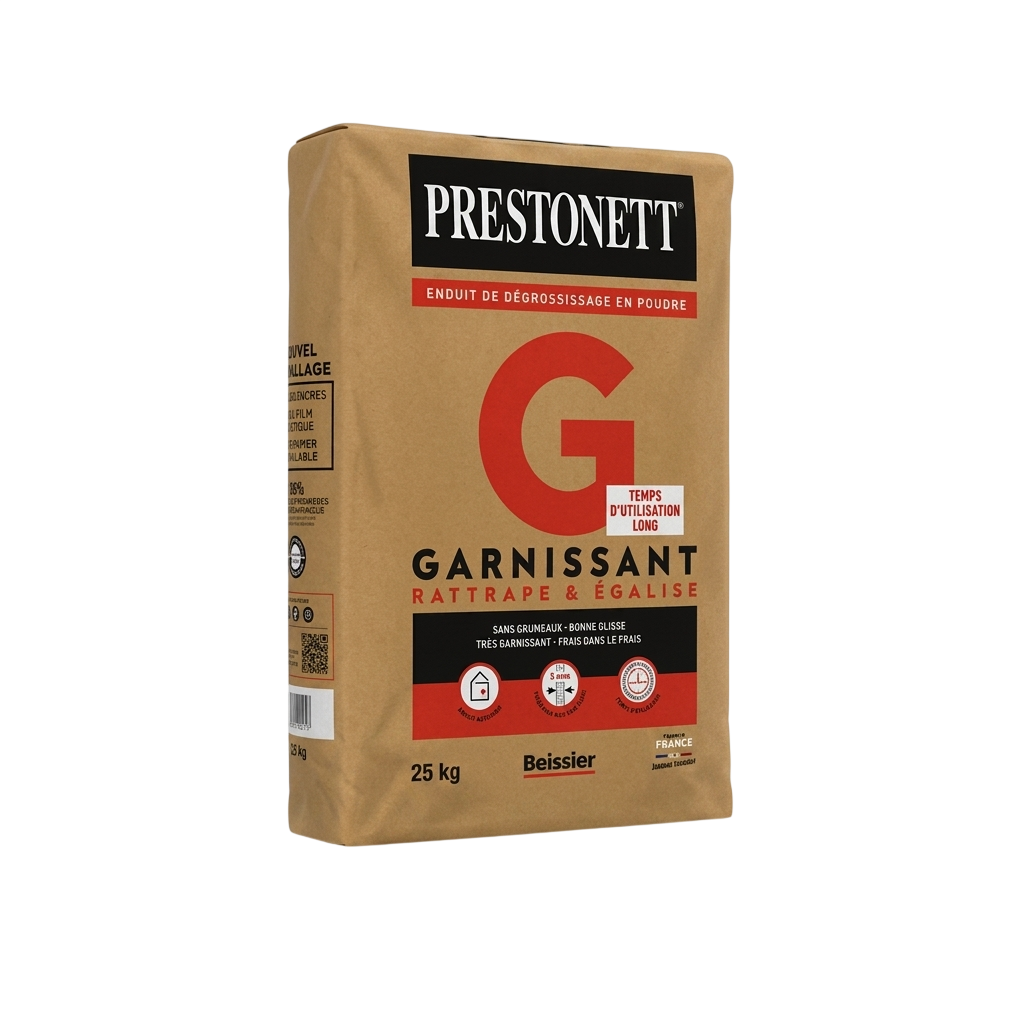 Sac de 25 kg d'enduit de dégrossissage en poudre très garnissant Beissier Prestonett G.