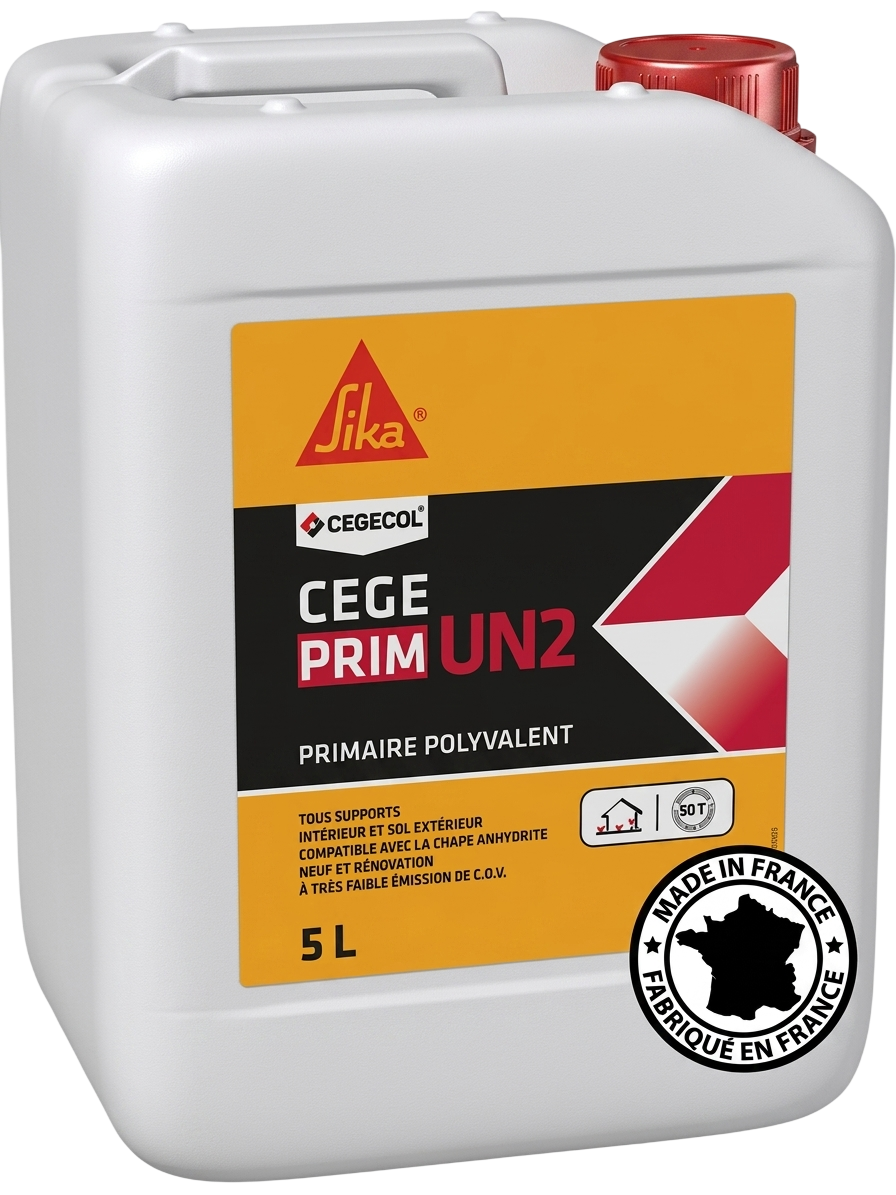 Bidon de 5 litres de primaire d'adhérence polyvalent Sika Cegecol Cegeprim UN2.