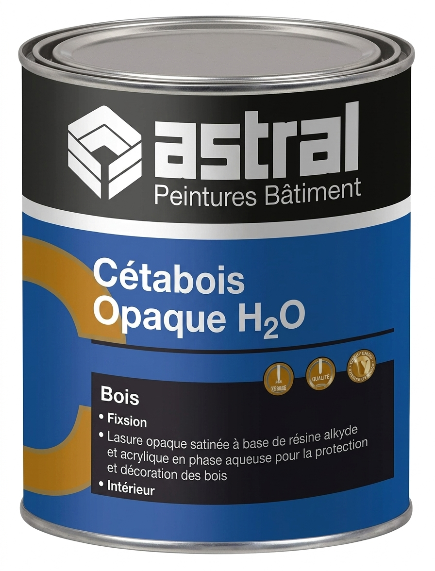 Pot métallique de lasure opaque satinée à l'eau Astral Cétabois Opaque H2O pour bois.