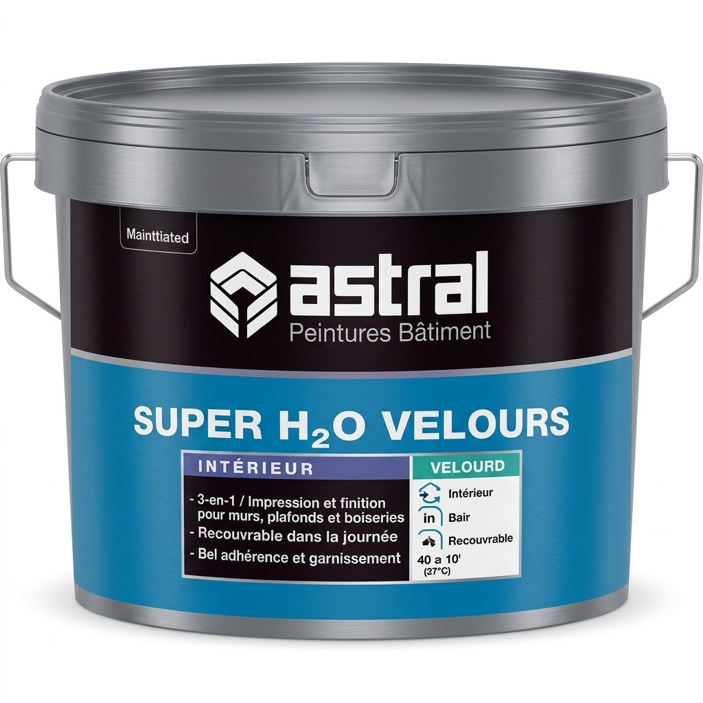 Grand pot métallique de peinture 3-en-1 impression et finition Astral Super H2O Velours.