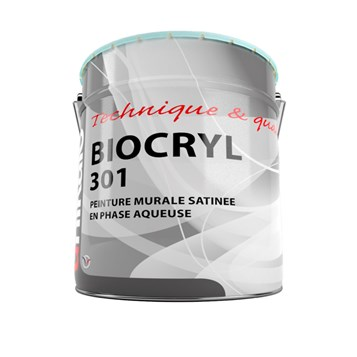 Pot de peinture murale satinée en phase aqueuse Unikalo Biocryl 301 pour la décoration intérieure.