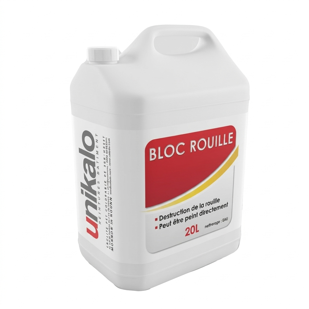 Bidon de 20L de destructeur et convertisseur de rouille Unikalo Bloc Rouille pour métaux ferreux.