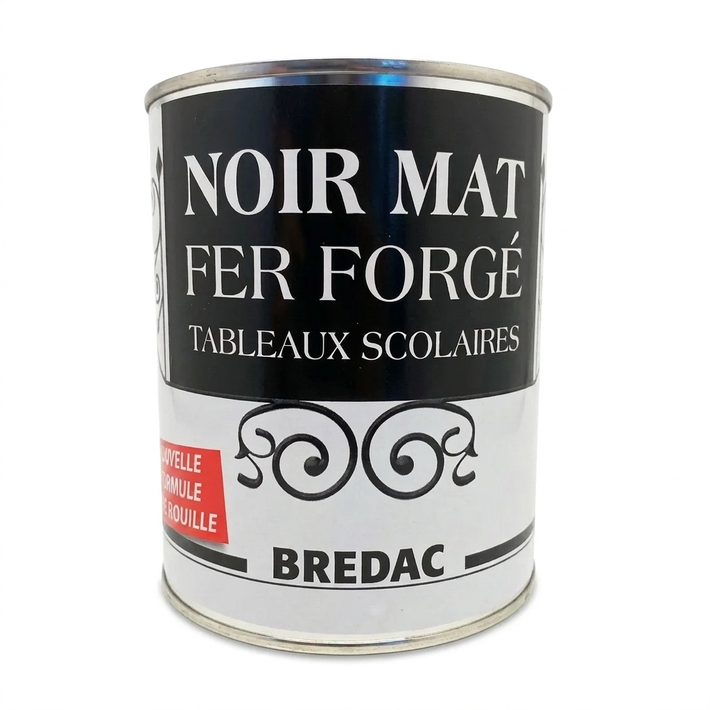 Pot de peinture Bredac Noir Mat pour fer forgé et tableaux scolaires, formule antirouille.