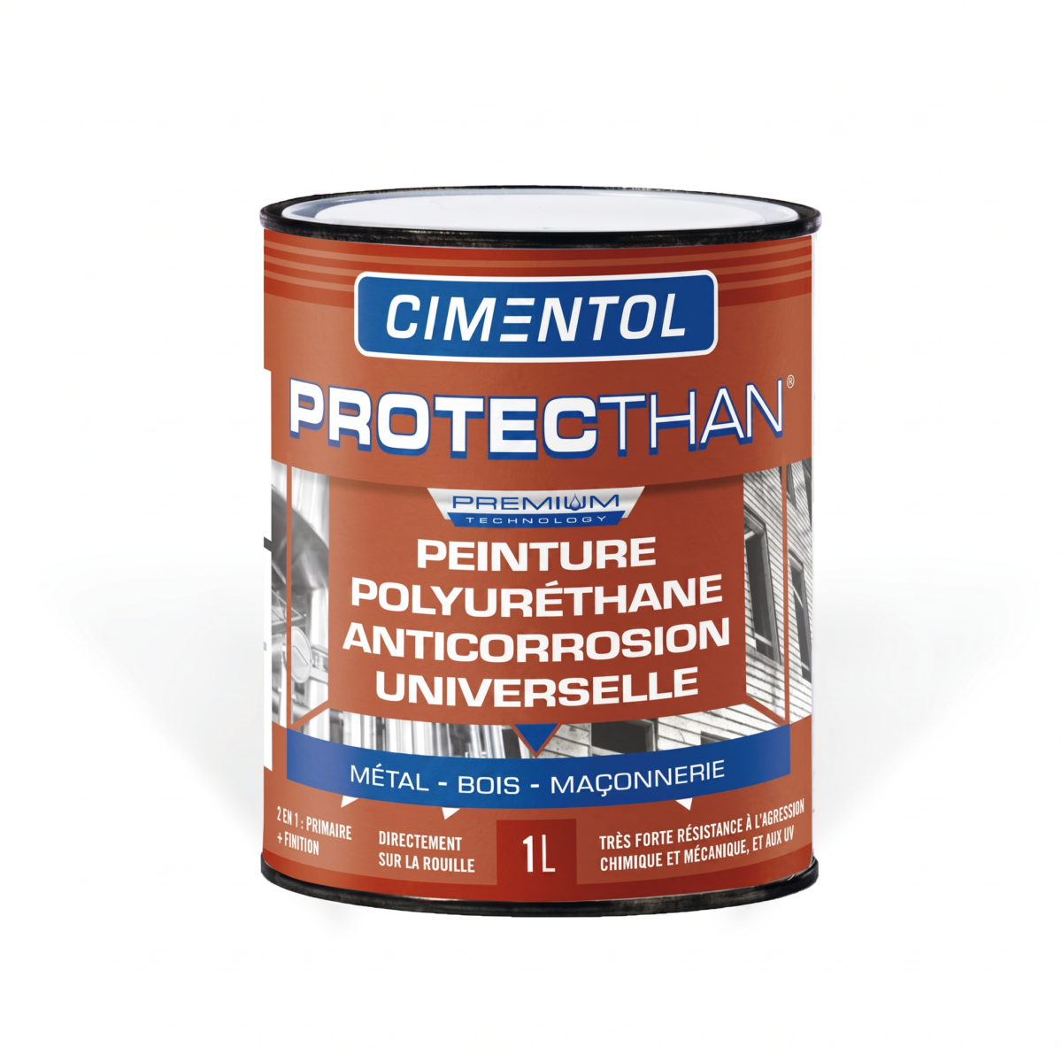 Pot de peinture polyuréthane anticorrosion Cimentol Protecthan 1L.