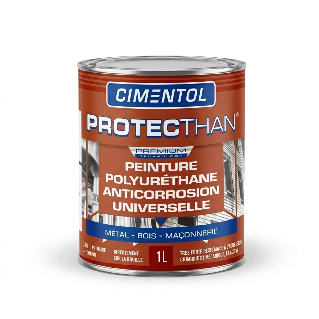 Pot de peinture polyuréthane satinée Cimentol Protecthan 1L.