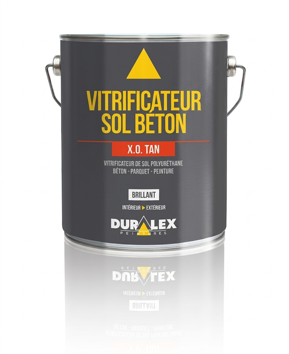 Pot de vitrificateur de sol polyuréthane brillant Duralex X.O. TAN pour béton, parquet et peinture.