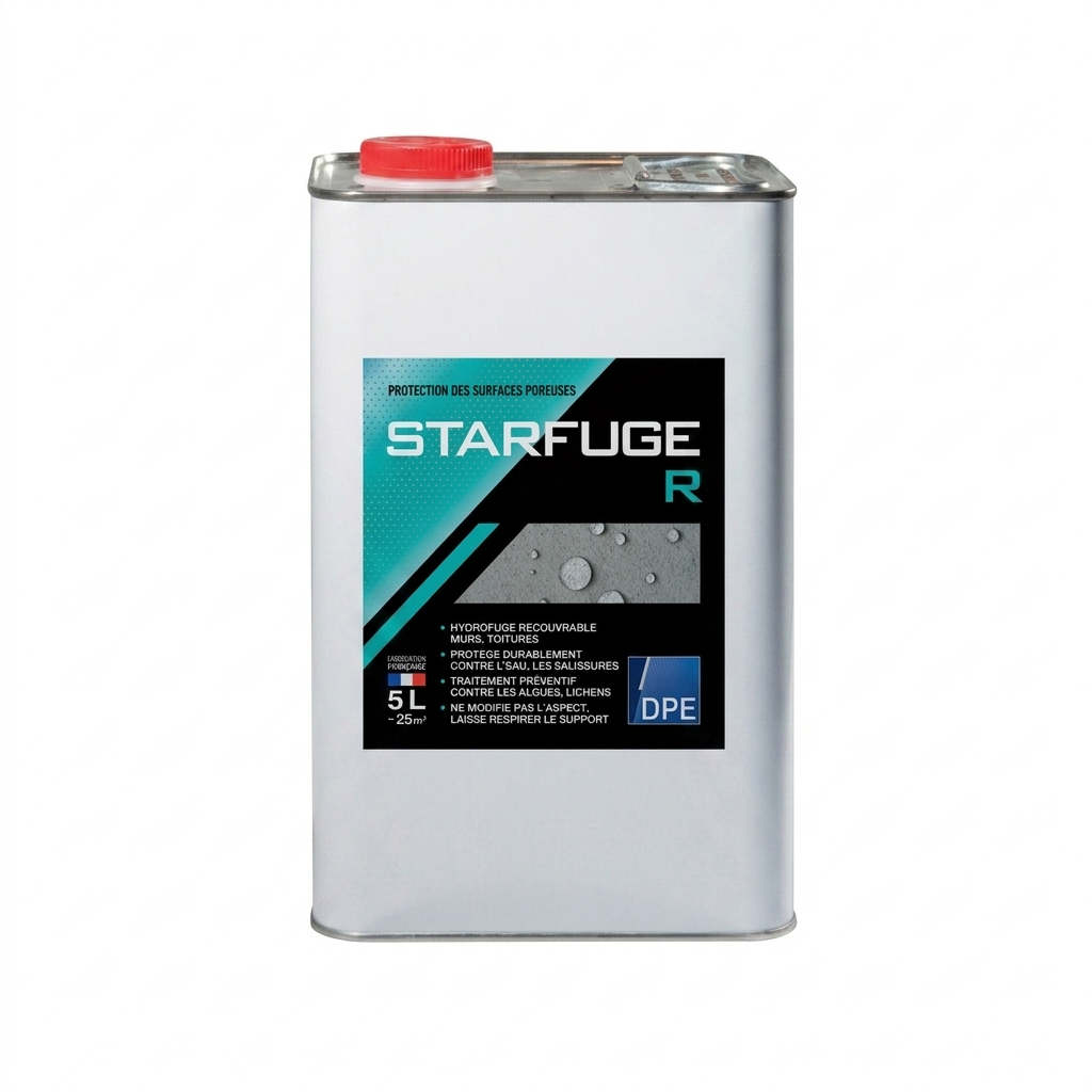Bidon métallique de 5L d'hydrofuge Starfuge R DPE pour protection des surfaces poreuses.