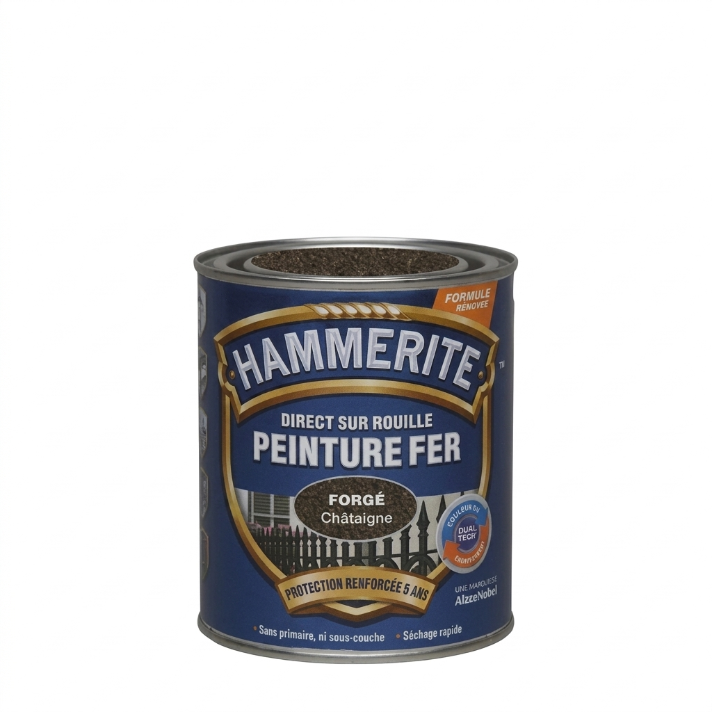 Pot de peinture pour métaux Hammerite Peinture Fer aspect forgé couleur châtaigne direct sur rouille.