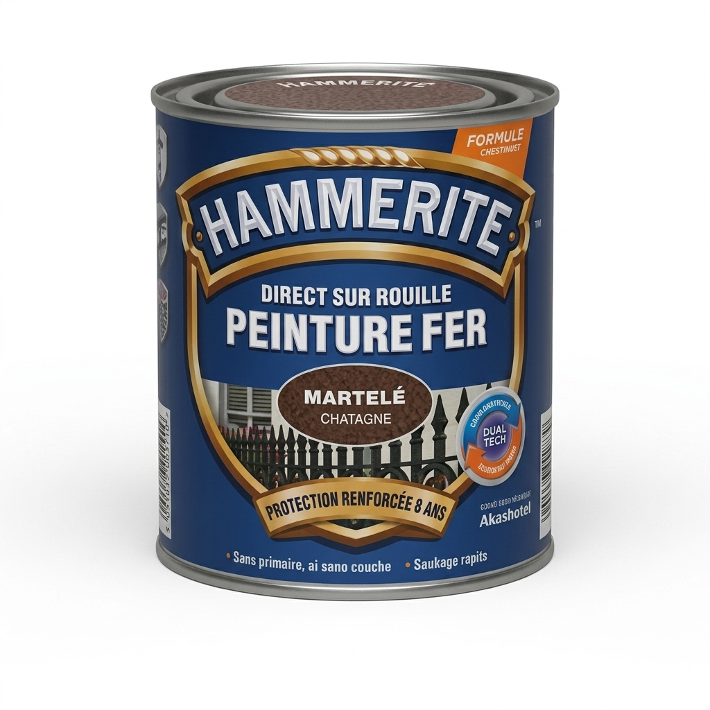 Pot de peinture pour métaux Hammerite Peinture Fer aspect martelé couleur châtaigne direct sur rouille.