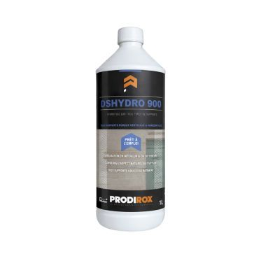 Flacon de traitement hydrofuge universel pour supports poreux Prodirox Dshydro 900 de 1 litre.