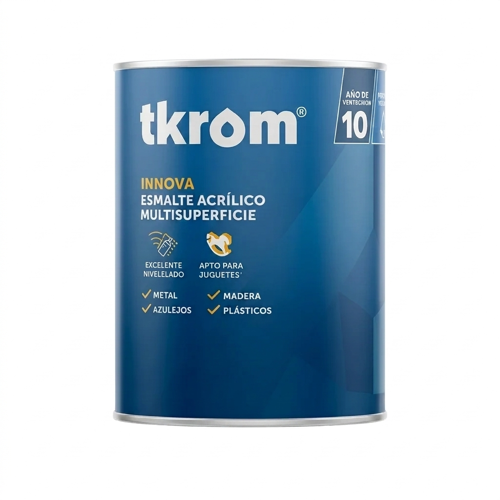 Pot de peinture laque acrylique multisuperficie Tkrom Innova Esmalte Acrílico pour métal, bois, carreaux et plastiques.