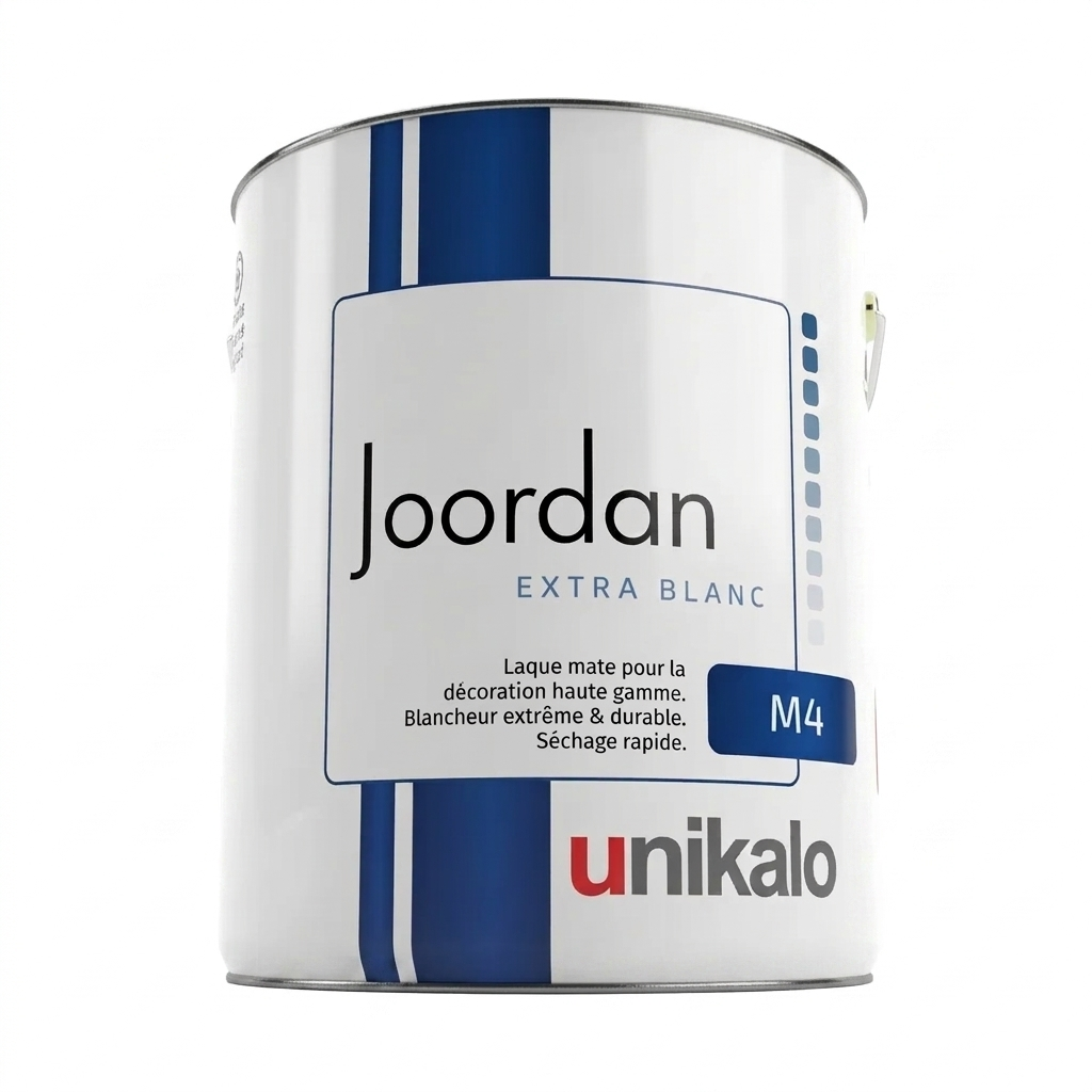Pot de laque mate Unikalo Joordan Extra Blanc pour la décoration intérieure haute gamme.