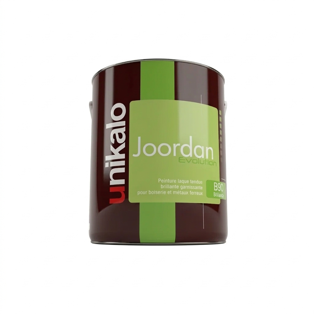 Pot de peinture laque tendue brillante garnissante Unikalo Joordan Evolution B90 pour boiseries et métaux ferreux.