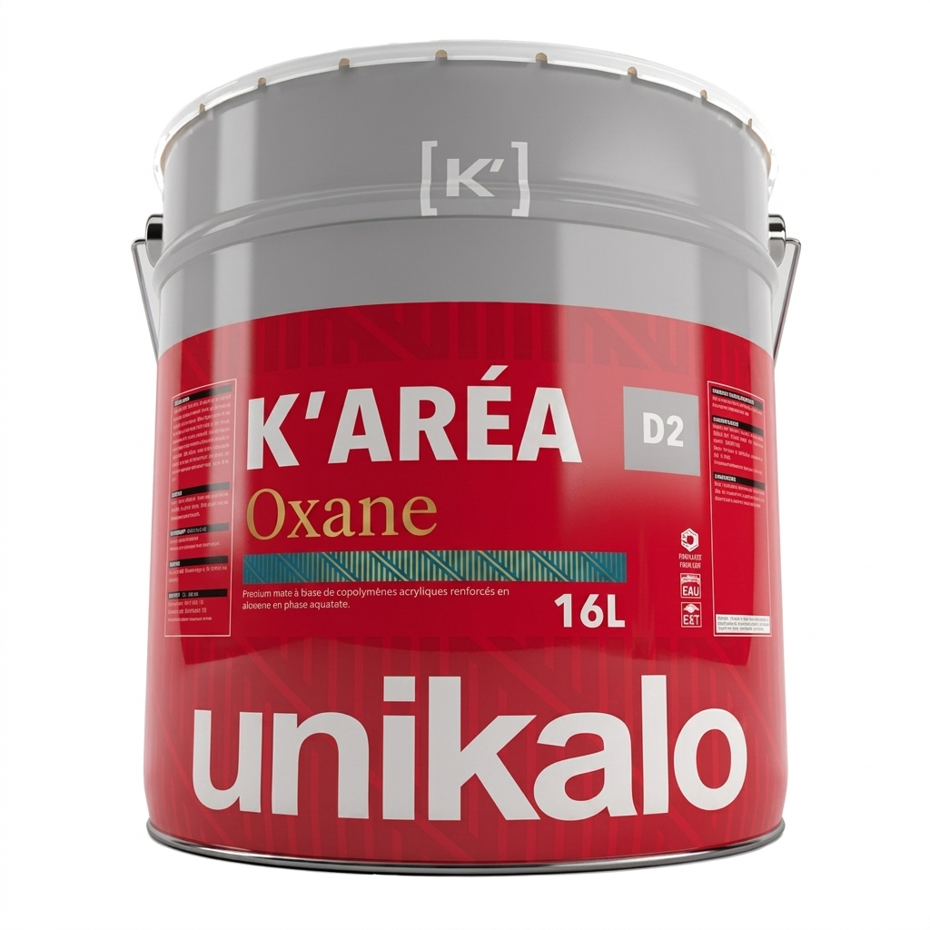 Grand seau de peinture de ravalement siloxane pour façades extérieures Unikalo K'aréa Oxane classée D2 en format 16L.