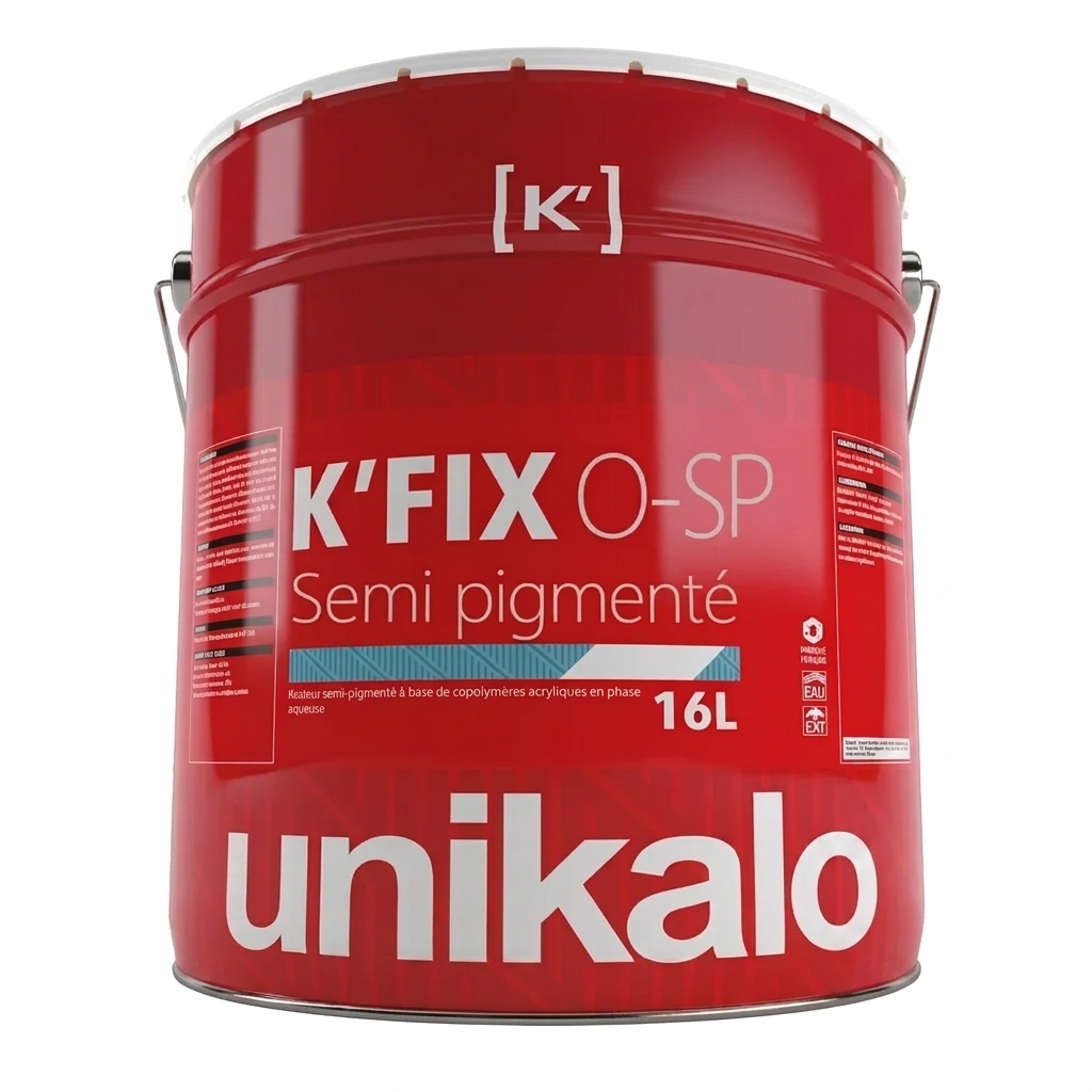 Grand seau de 16L de fixateur d'impression semi-pigmenté Unikalo K'Fix O-SP à base de copolymères acryliques en phase aqueuse.