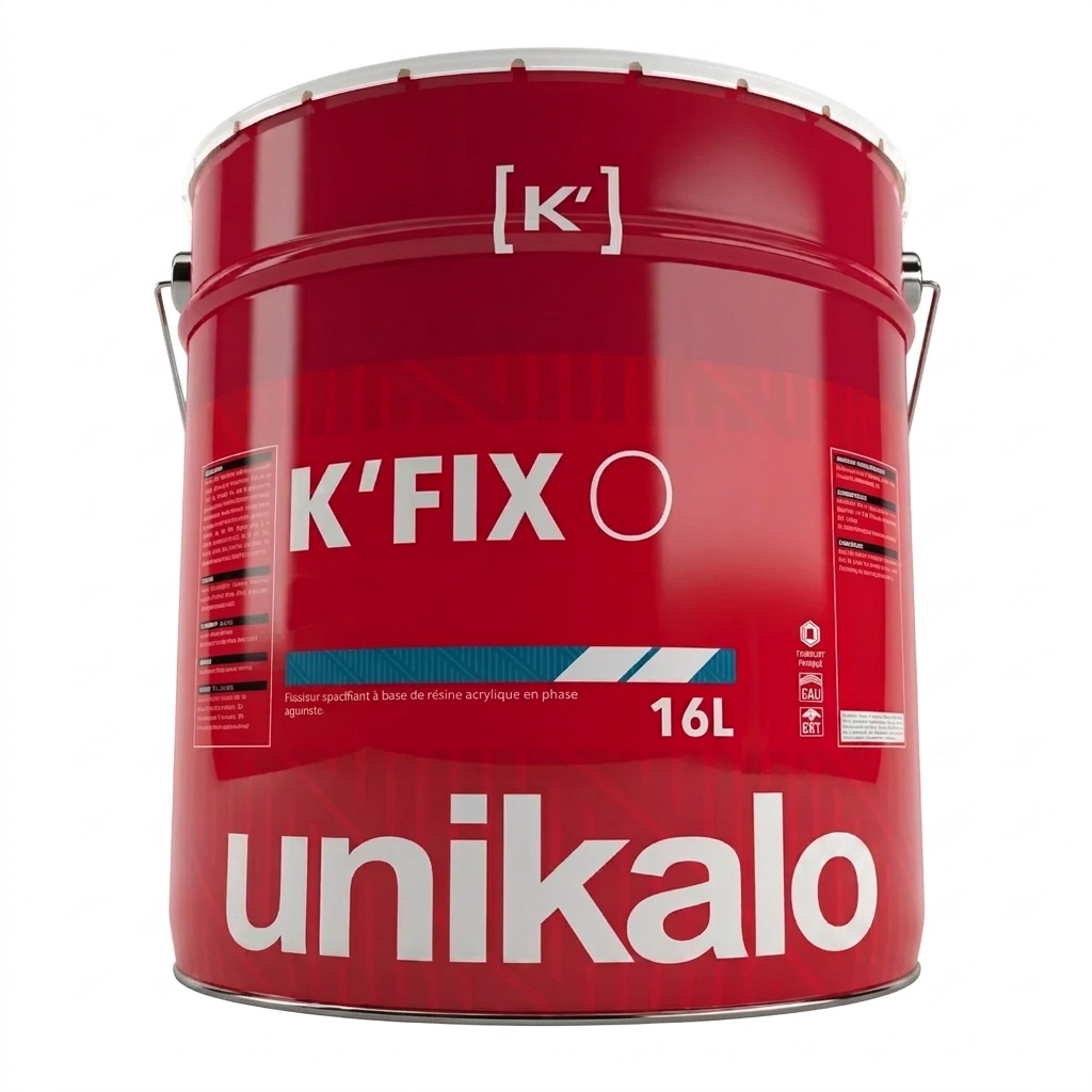 Grand seau de 16L de fixateur d'impression Unikalo K'Fix O à base de résine acrylique en phase aqueuse.