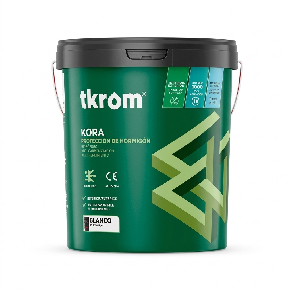 Seau en plastique vert de peinture technique hydrofuge et anti-carbonatation Tkrom Kora Protección de Hormigón.