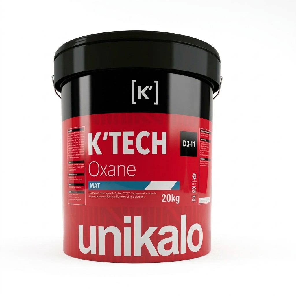 Grand seau de 20kg de peinture de façade mate Unikalo K'Tech Oxane Mat pour le ravalement et la protection des murs extérieurs.