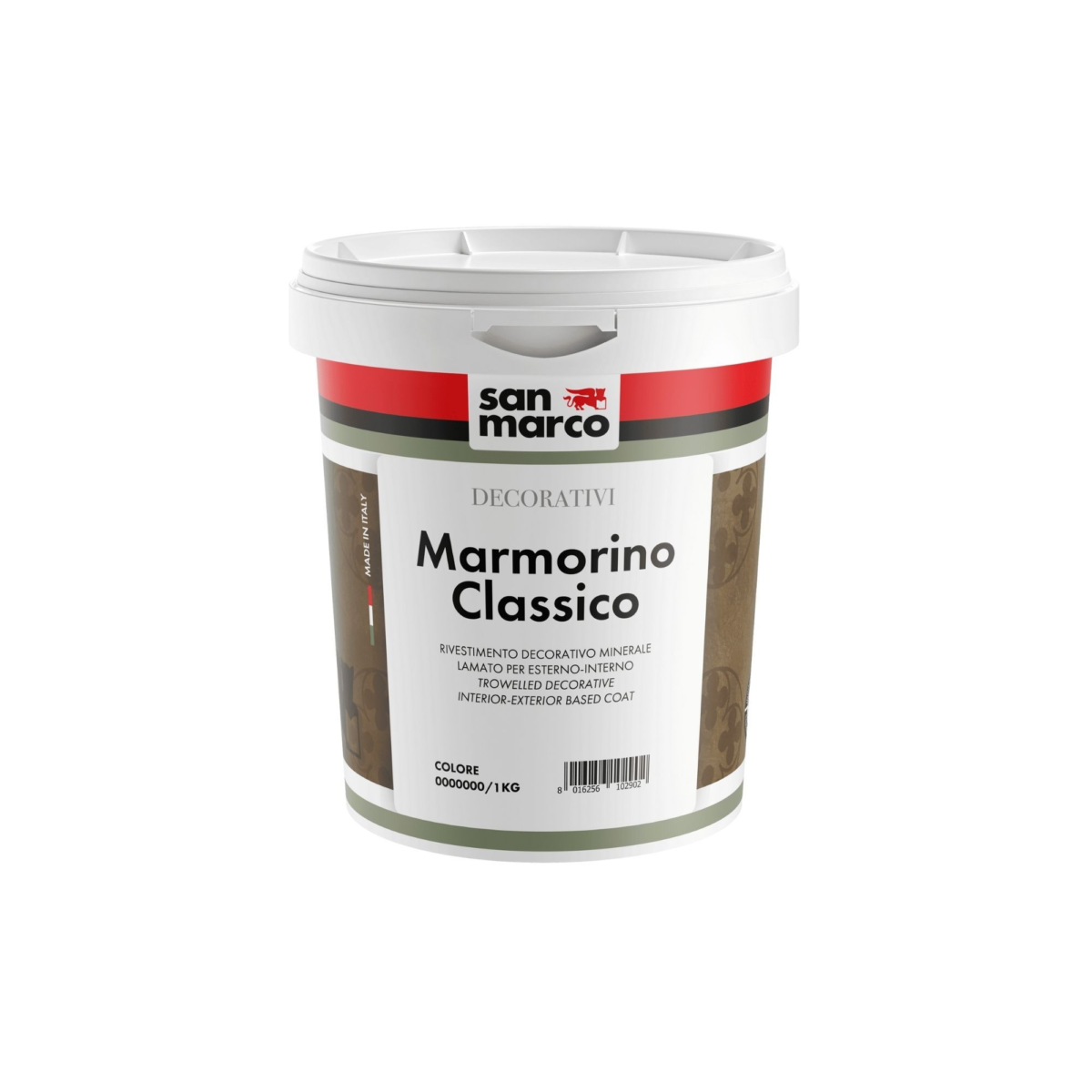Pot de revêtement décoratif minéral à la chaux San Marco Marmorino Classico de 1 kg.