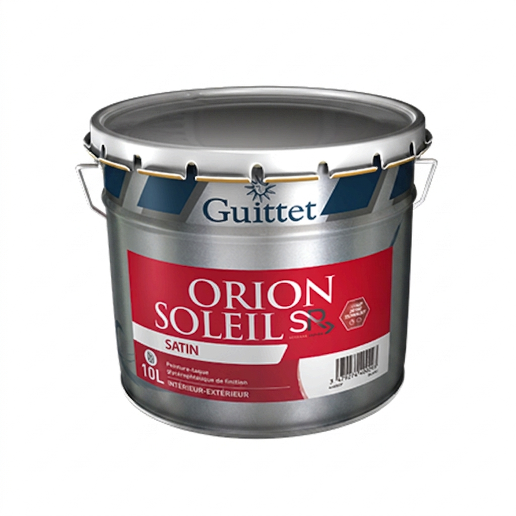 Pot de peinture-laque glycérophtalique satinée Guittet Orion Soleil SR de 10 litres pour intérieur et extérieur.
