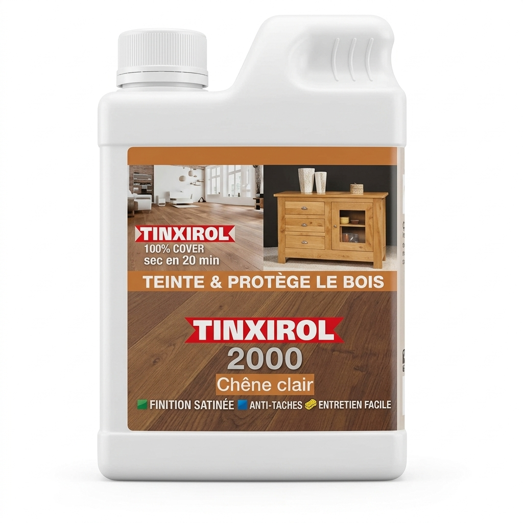 Bidon de Tinxirol 2000 teinte chêne clair pour teinter et protéger le bois.