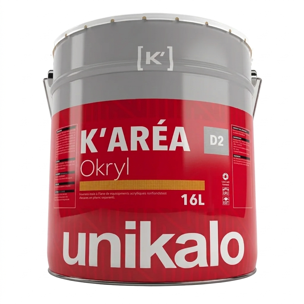 Grand seau de 16L de peinture de façade Unikalo K'Aréa Okryl classe D2 pour la décoration et la protection des murs extérieurs.