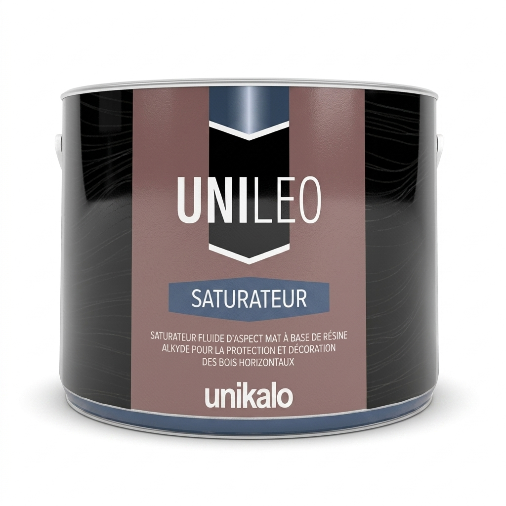 Bidon métallique large de saturateur fluide mat Unikalo Unileo pour la protection des bois horizontaux.