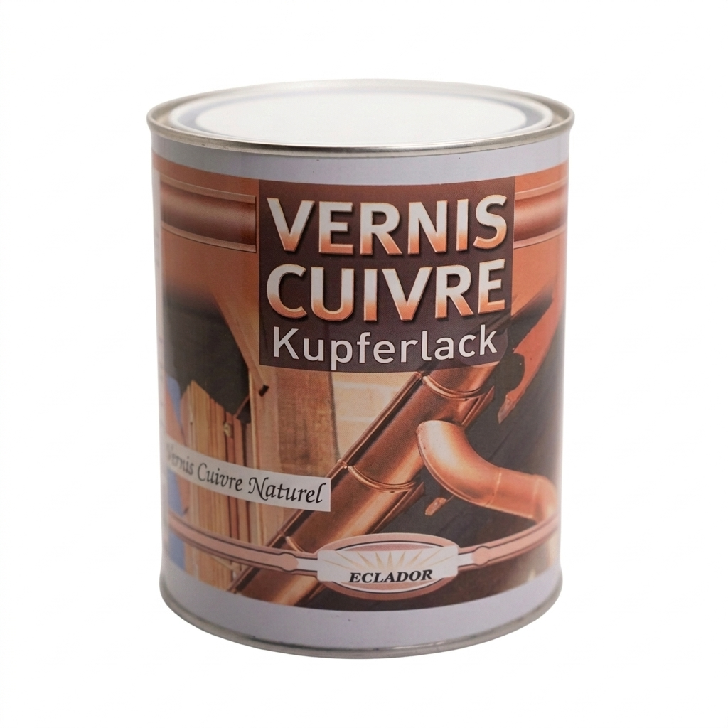 Pot de vernis cuivre naturel Eclador (Kupferlack) pour la protection et la brillance des métaux et gouttières en cuivre.