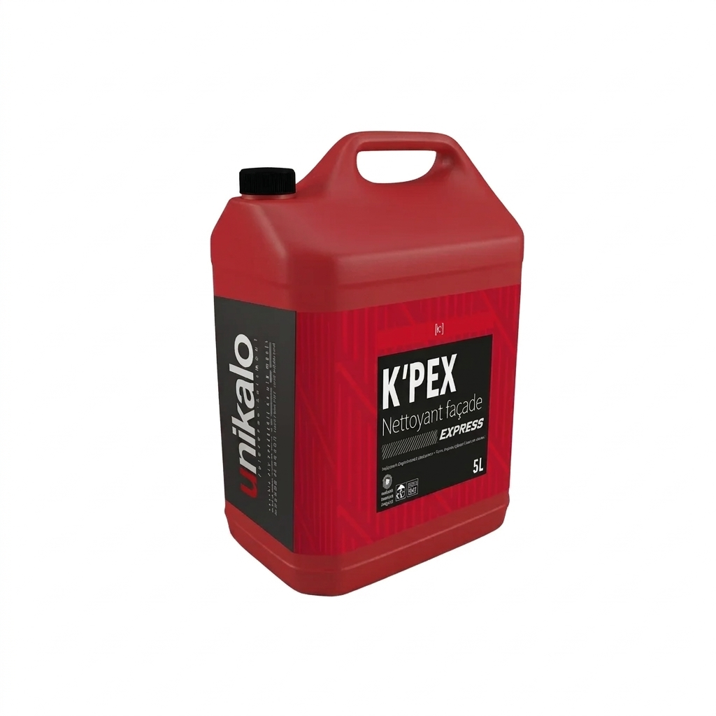 Bidon de 5L de nettoyant façade express Unikalo K'Pex pour le traitement et le nettoyage rapide des murs extérieurs.