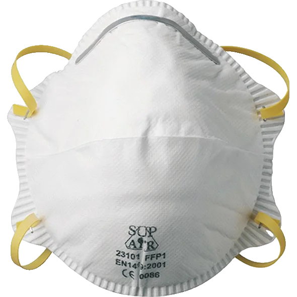 Masque FFP1 blanc avec élastiques pour protection contre poussières chantier
